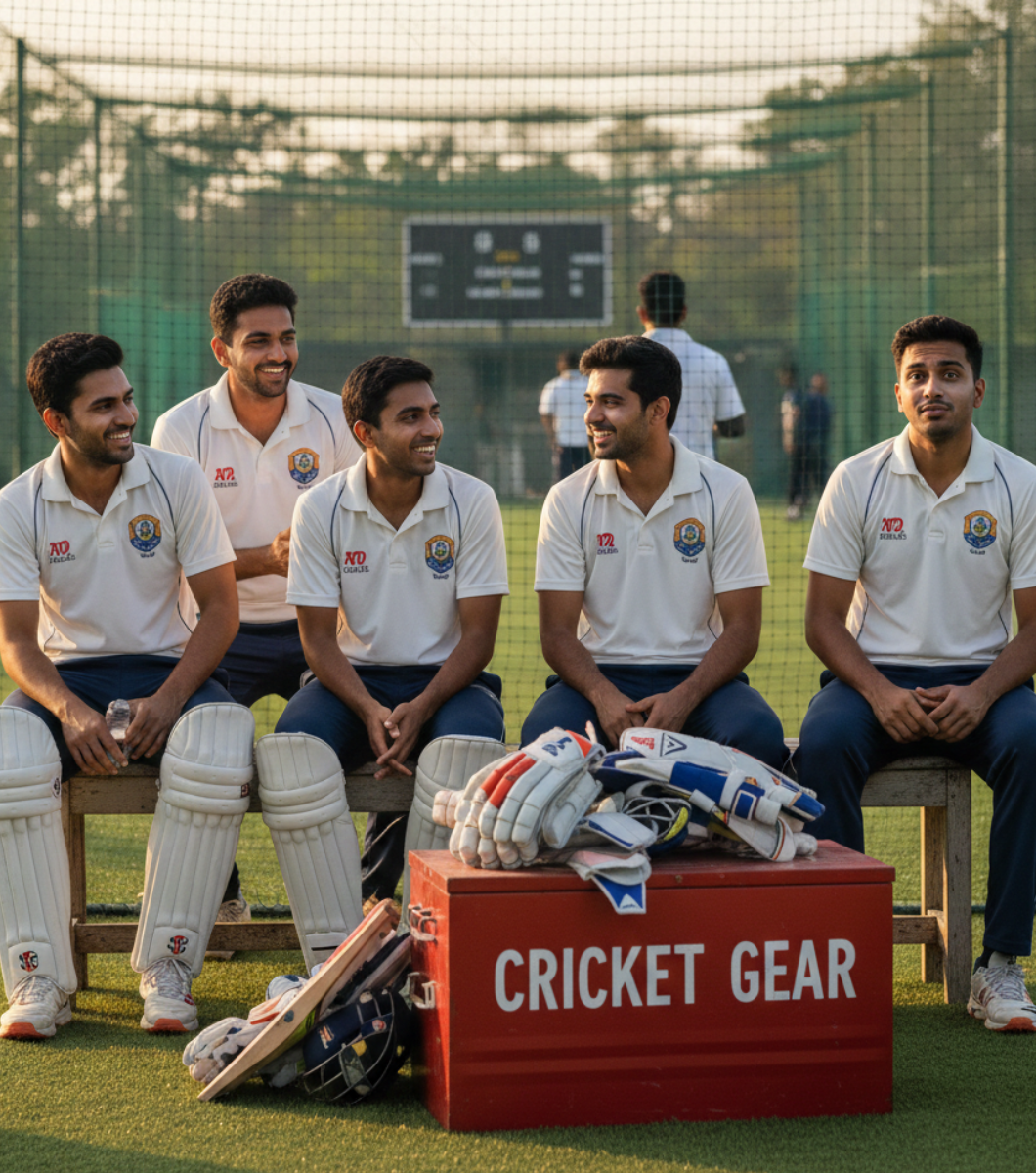 Players discussing cricket strategy